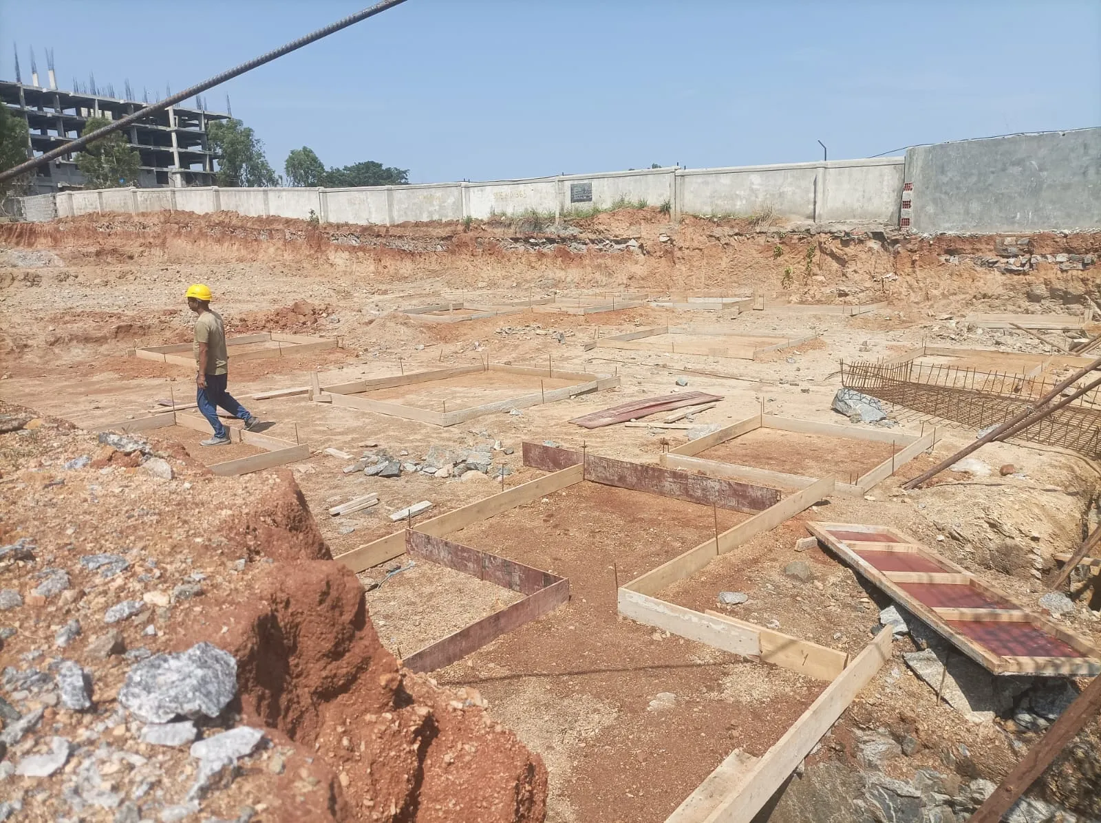 Foundation and footing layout across a villa cluster under construction